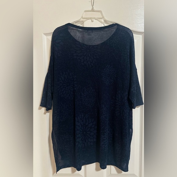 Women’s Pure Jill Linen‎ Blend Navy Blue Floral Sheer Top. Size Medium. - Picture 4 of 5